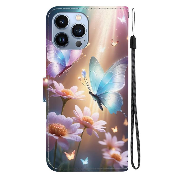Funda de Cuero iPhone 15 Pro Max Dibujo Colores Textura Cristal (Mariposa Amor Flor)
