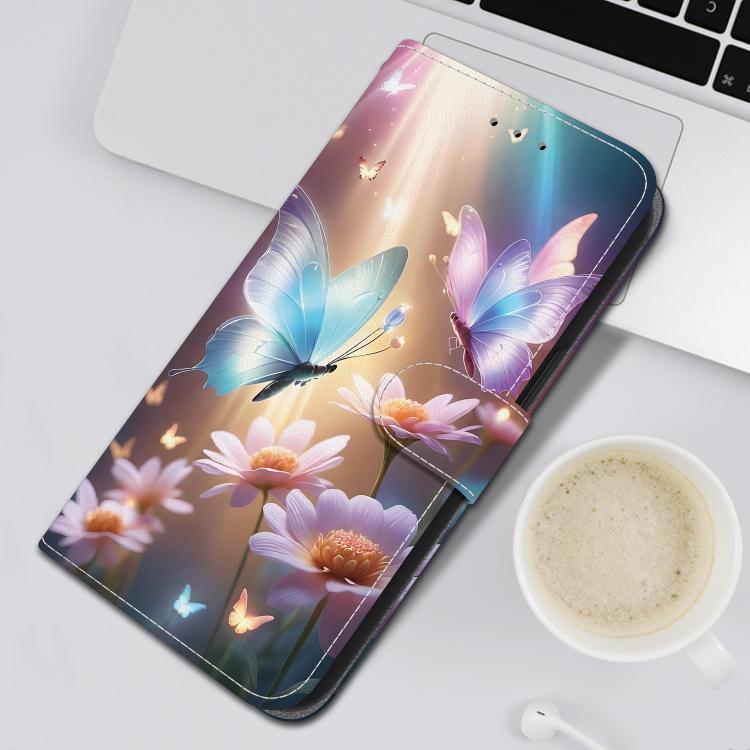 Funda de Cuero iPhone 15 Pro Max Dibujo Colores Textura Cristal (Mariposa Amor Flor)