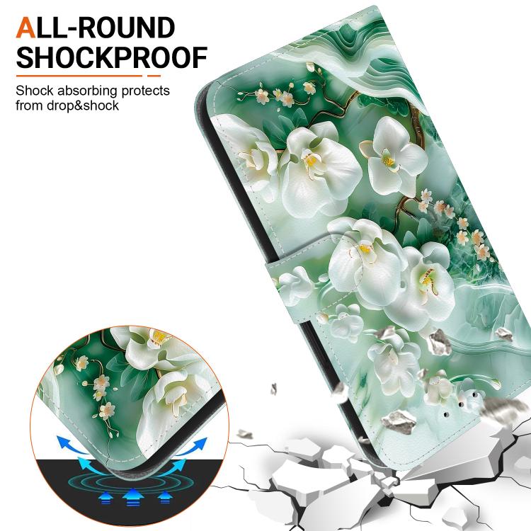 Funda de Cuero iPhone 15 Pro Max Dibujo de Colores Textura de Cristal (Flores de Jade)