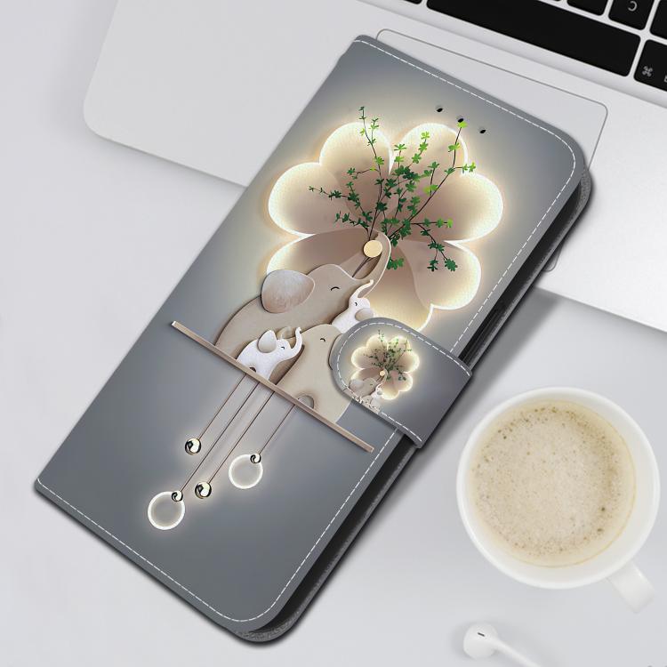 Funda de Cuero con Dibujo de Colores y Textura de Cristal para iPhone 15 Pro (Tres Ciervos)