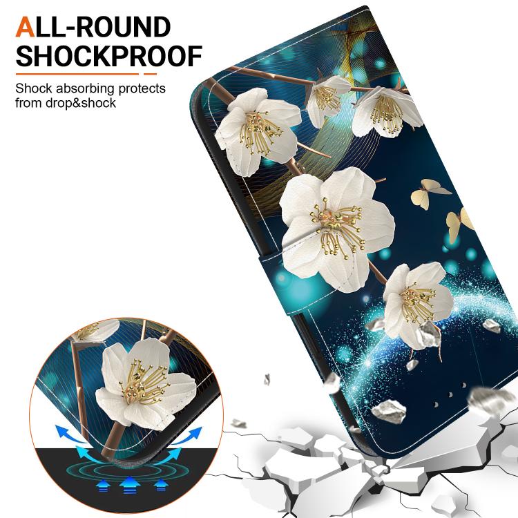 Funda de Cuero para iPhone 14 con Dibujo de Colores y Textura de Cristal (Magnolia)
