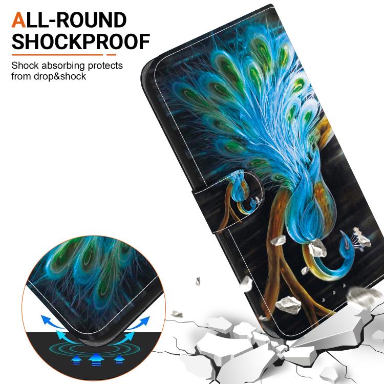 Funda de Cuero iPhone 14 Pro Dibujo Colores Textura Cristal (Pavo Real)