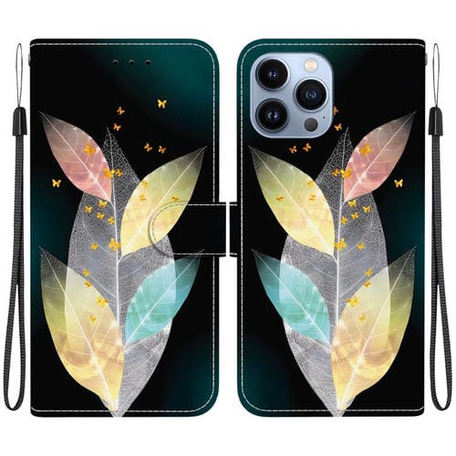 Funda de Cuero iPhone 13 Pro Max Dibujo Colores Textura Cristal (Hojas de Colores)