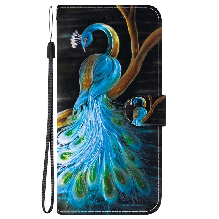 Funda de Cuero para iPhone 13 Pro con Dibujo de Colores y Textura de Cristal (Pavo Real)