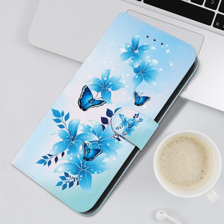 Funda de Cuero para iPhone 12 Pro Max con Dibujo de Colores y Textura de Cristal (Mariposas Azules)