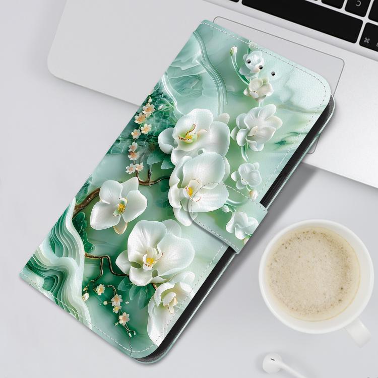 Funda de Cuero para iPhone 12 Pro Max Dibujo de Colores Textura de Cristal (Flores de Jade)