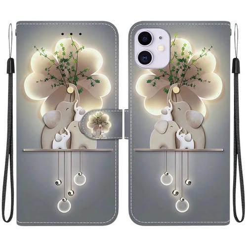 Funda de Cuero para iPhone 11 con Dibujo de Colores y Textura de Cristal (Tres Ciervos)