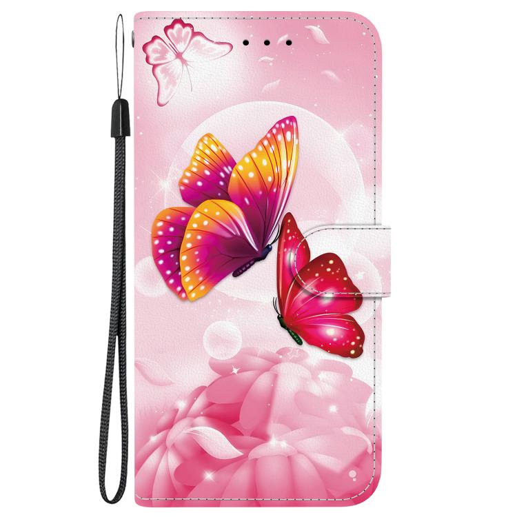 Funda de Cuero para iPhone Xr con Dibujo de Colores y Textura de Cristal (Mariposas Rosas)