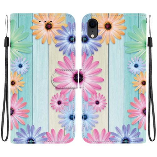 Funda de Cuero para iPhone Xr con Dibujo de Colores y Textura de Cristal (Girasoles)