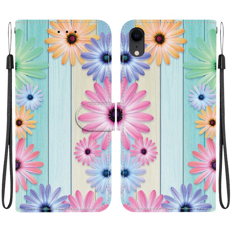 Funda de Cuero para iPhone Xr con Dibujo de Colores y Textura de Cristal (Girasoles)