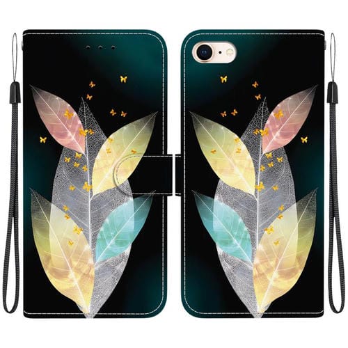 Funda de Cuero para iPhone 7/8/SE 2022 con Dibujo de Colores y Textura de Cristal (Hojas de Colores)