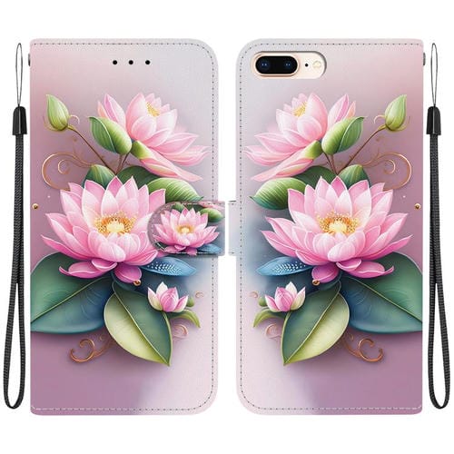 Funda de Cuero para iPhone 7 Plus/8 Plus Lotus con Dibujo de Colores y Textura de Cristal