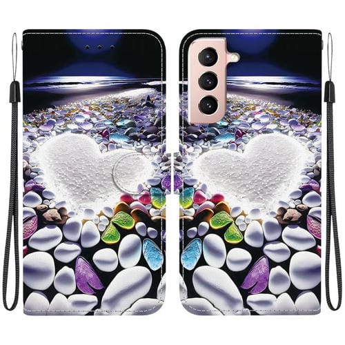 Funda Cuero Samsung Galaxy S21 5G Dibujo Colores Textura Cristal (Corazón)