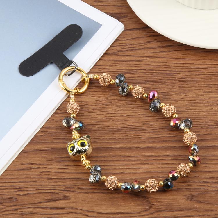 Cordón Corto Antipérdida para Teléfono con Cadena de Cuentas de Ojo de Gato (Dorado)