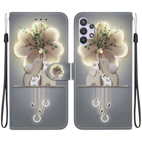 Funda Cuero Samsung Galaxy A32 5G Dibujo Colores Textura Cristal (Elefantes)