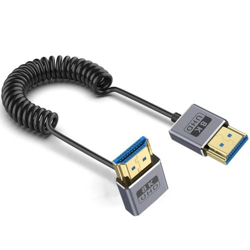 Cable HDMI 2.1 Coaxial en Espiral 0,7 m 8K 48 Gbps Puerto Curva Hacia Abajo