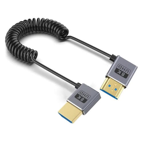 Cable HDMI 2.1 Coaxial en Espiral 0,7 m 8K 48 Gbps Puerto Codo Derecho a Izquierdo