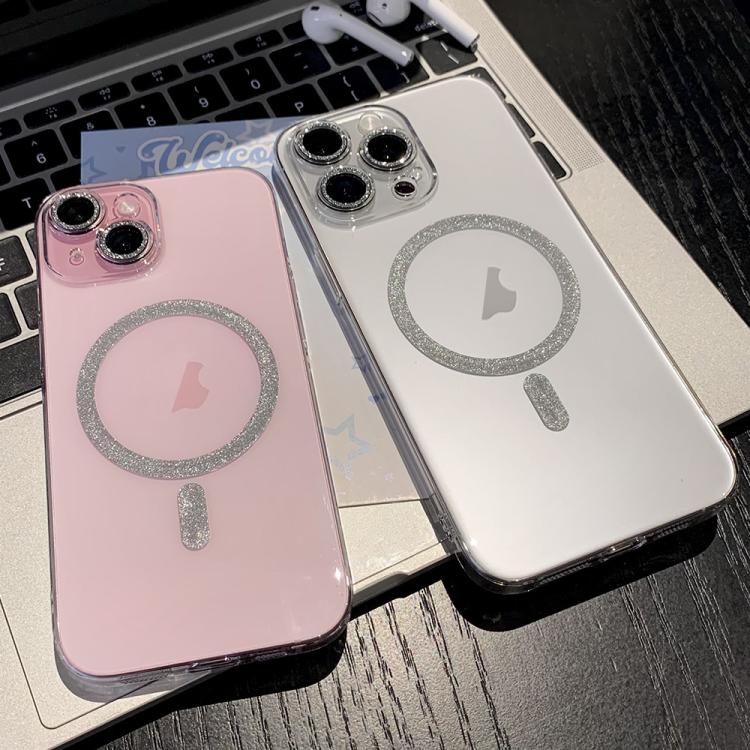 Funda para Teléfono con Anillo Magnético Purpurina y Magsafe para iPhone 16 Plus (Transparente)