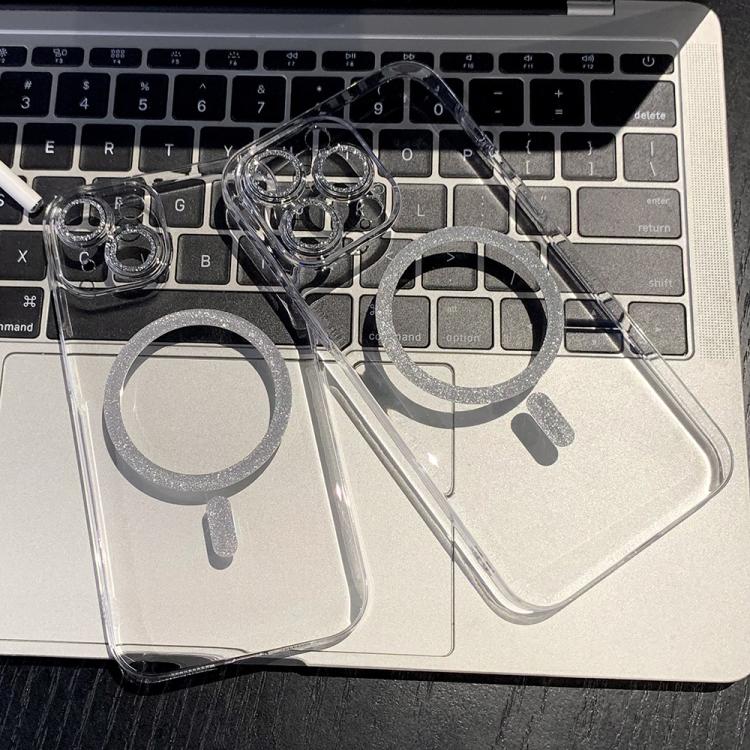 Funda para Teléfono con Anillo Magnético Purpurina y Magsafe para iPhone 14 (Transparente)