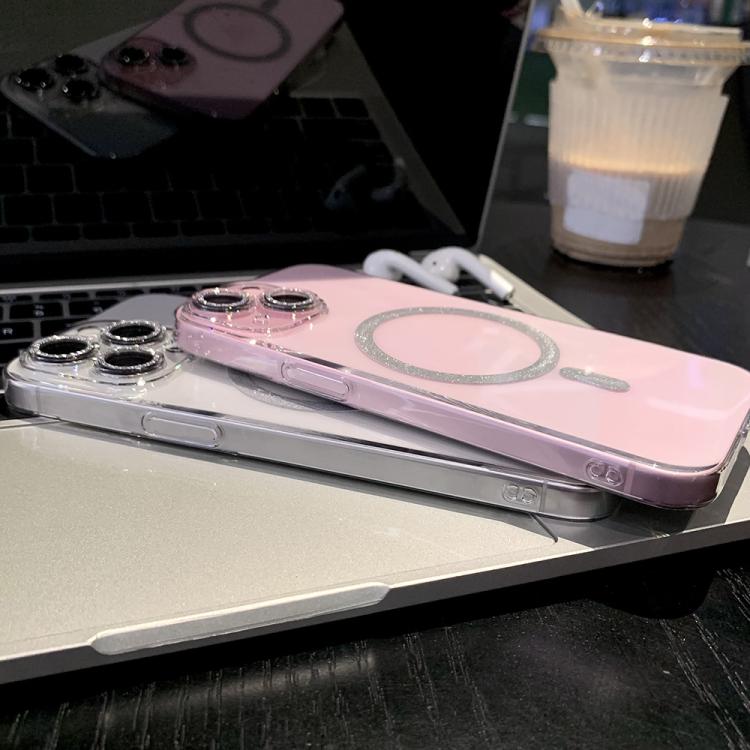 Funda para Teléfono con Anillo Magnético Purpurina y Magsafe para iPhone 14 (Transparente)