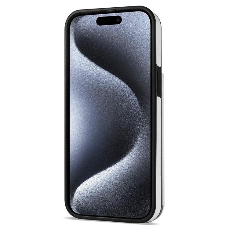 Estuche para Teléfono iPhone 13/14 Ranuras Tarjetas Hebilla Doble Rombal Cordón (Blanco)