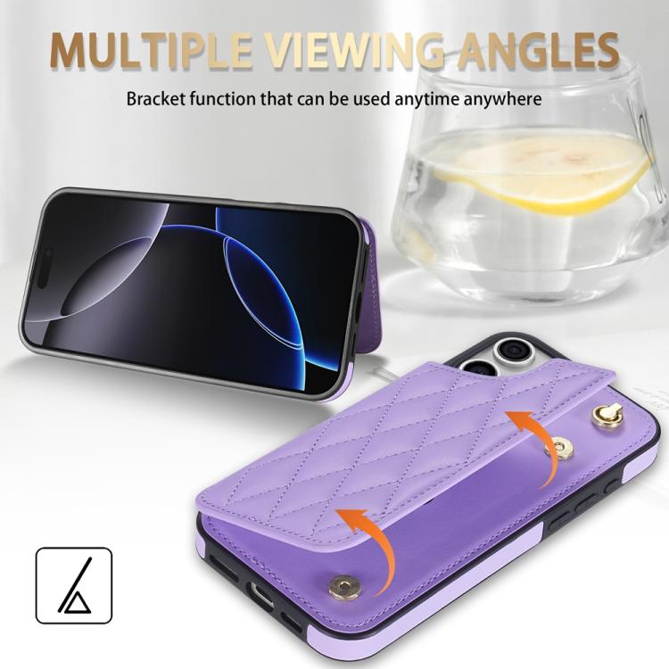 Estuche para Teléfono iPhone 12 Pro Max Ranuras para Tarjetas Hebilla Doble Cordón (Morado)