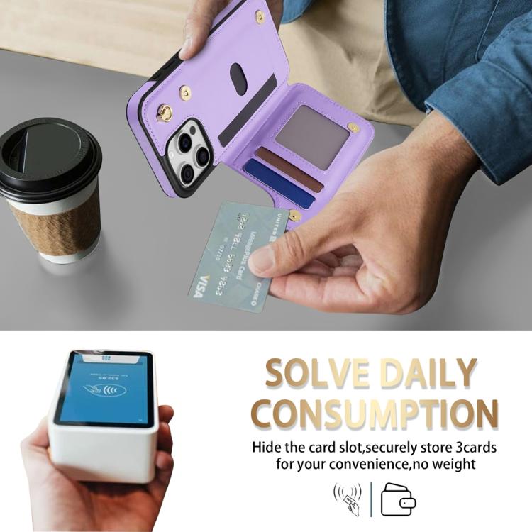 Estuche para Teléfono iPhone 12 Pro Max Ranuras para Tarjetas Hebilla Doble Cordón (Morado)