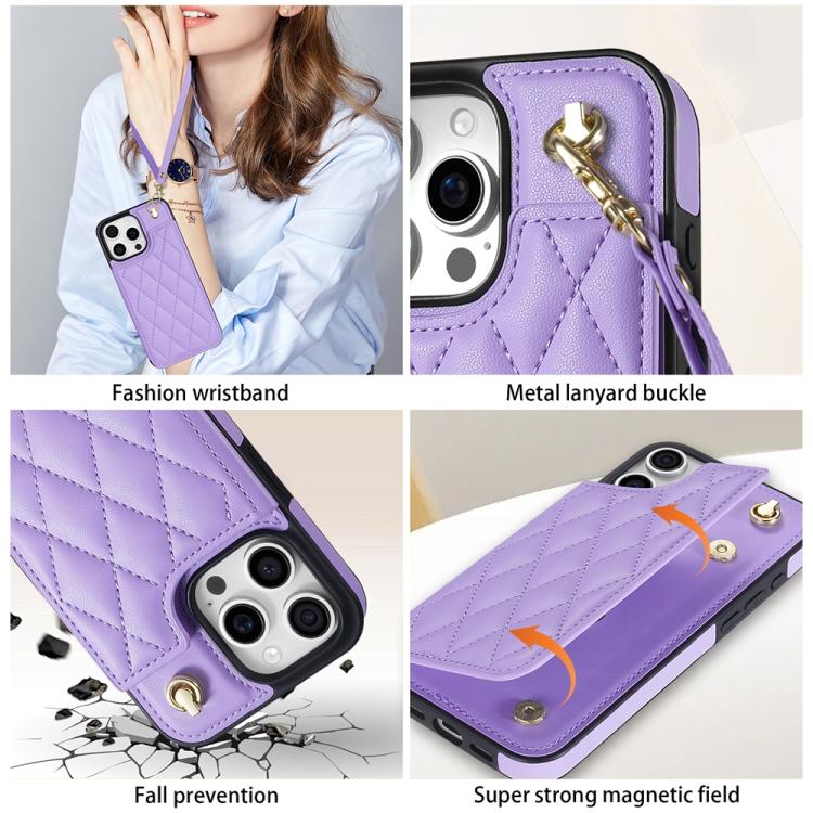 Estuche para Teléfono iPhone 12 Pro Max Ranuras para Tarjetas Hebilla Doble Cordón (Morado)