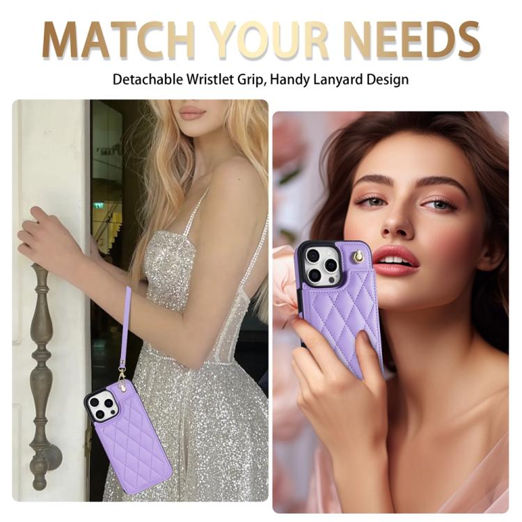 Estuche para Teléfono iPhone 12 Pro Max Ranuras para Tarjetas Hebilla Doble Cordón (Morado)