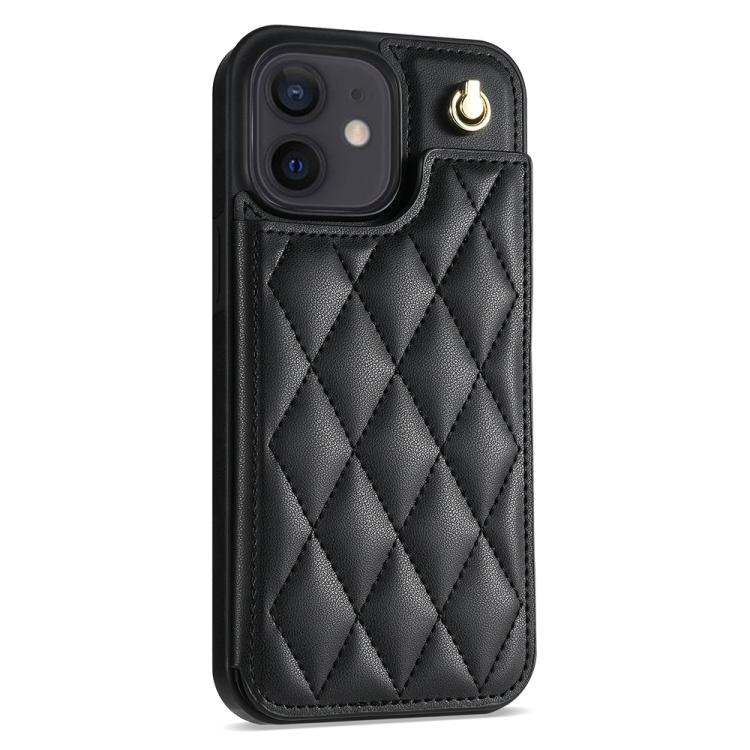 Estuche para Teléfono Rombal para iPhone 11 con Ranuras para Tarjetas y Cordón (Negro)