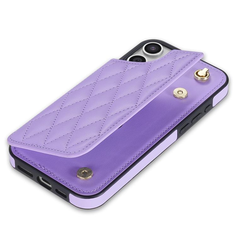 Estuche para Teléfono Rombal iPhone 11 con Ranuras para Tarjetas y Cordón (Morado)