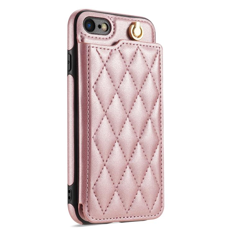 Estuche para Teléfono Rombal iPhone 8 Plus/7 Plus Ranuras Tarjetas Hebilla Cordón (Oro Rosa)