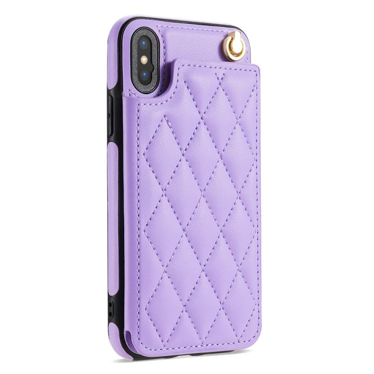 Estuche para Teléfono iPhone X/Xs Ranuras para Tarjetas Hebilla Doble Cordón (Morado)