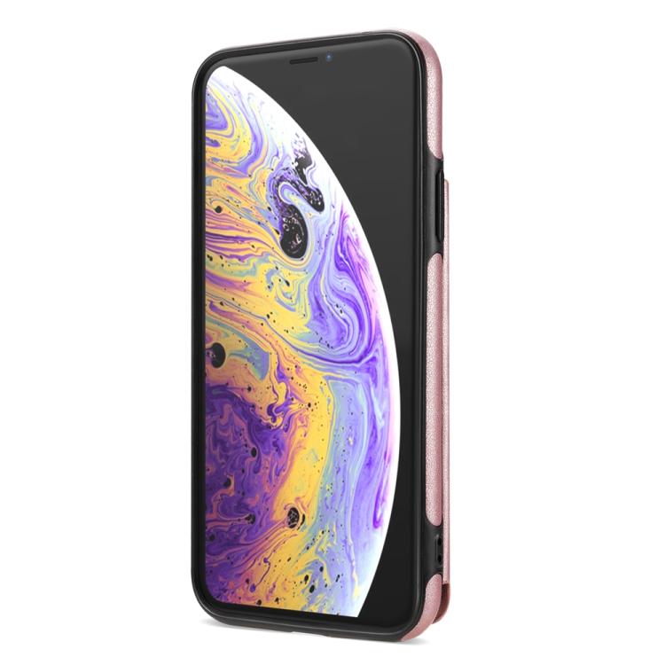 Estuche para Teléfono Rombal iPhone Xr Ranuras Tarjetas Hebilla Doble con Cordón (Oro Rosa)