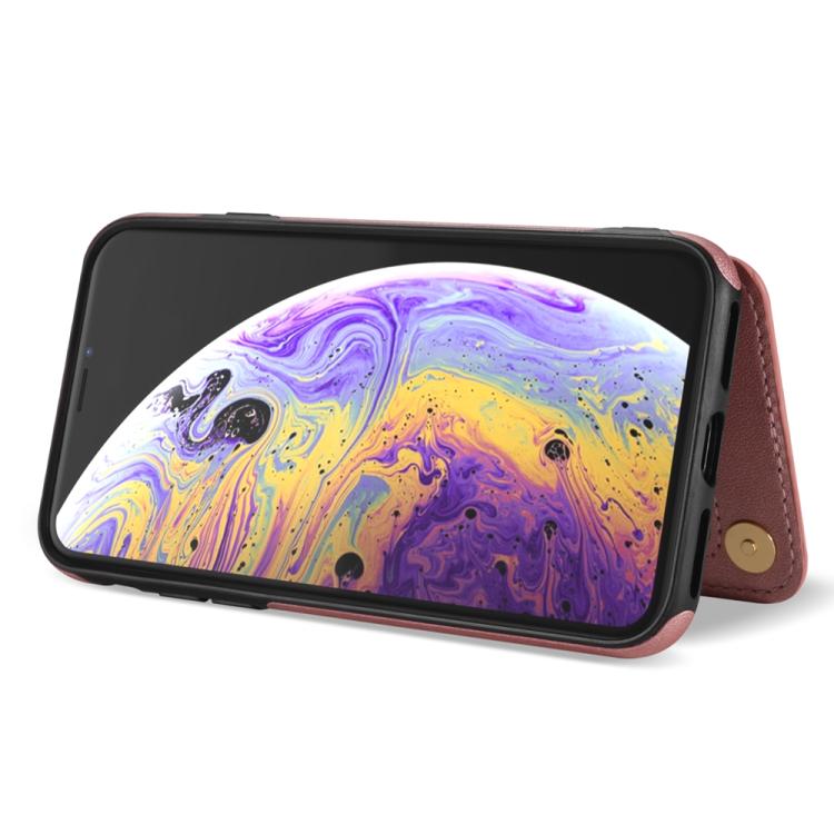 Estuche para Teléfono Rombal iPhone Xr Ranuras Tarjetas Hebilla Doble con Cordón (Oro Rosa)