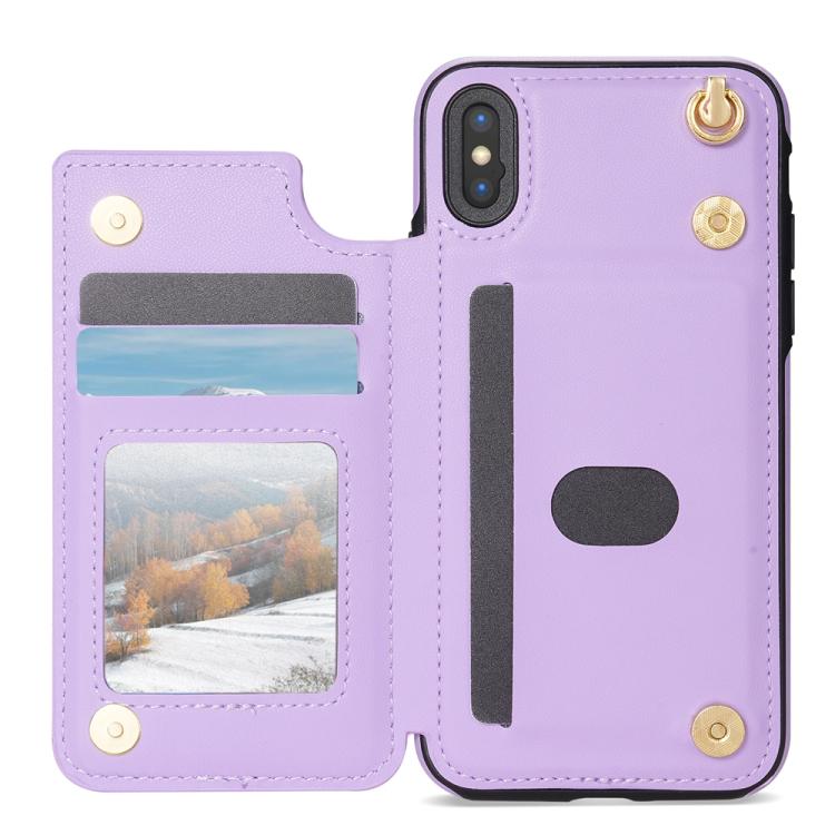 Estuche para Teléfono Rombal para iPhone Xr con Ranuras para Tarjetas y Cordón (Morado)