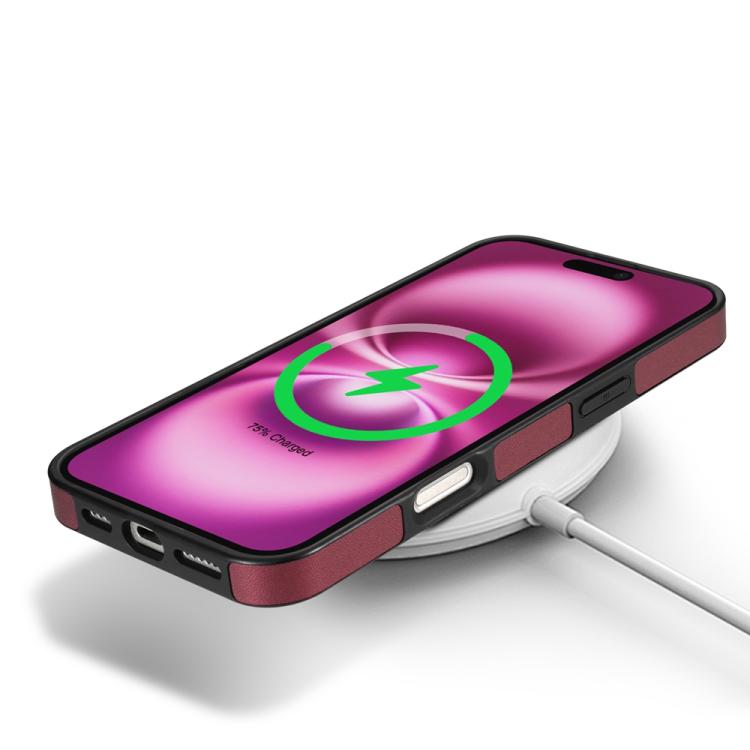 Funda para Teléfono Magsafe con Tarjetero Desmontable para iPhone 16 Plus (Rojo Vino)