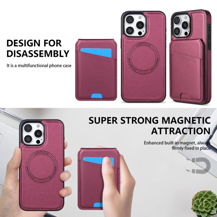 Funda para teléfono Magsafe iPhone 11 Pro Max con tarjetero desmontable (Rojo Vino)