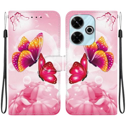 Funda de Cuero con Dibujo de Colores y Textura de Cristal para Redmi 13 4G / Poco M6 (Mariposas Rosas)