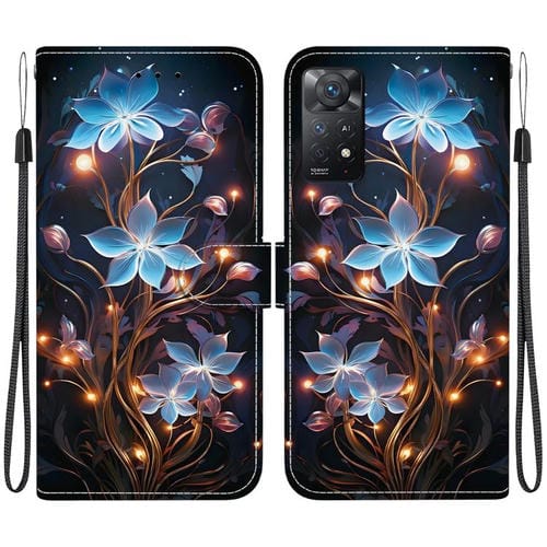 Funda de Cuero con Dibujo de Colores y Textura de Cristal para Redmi Note 12 Pro 4G (Flor de Linterna Pequeña)