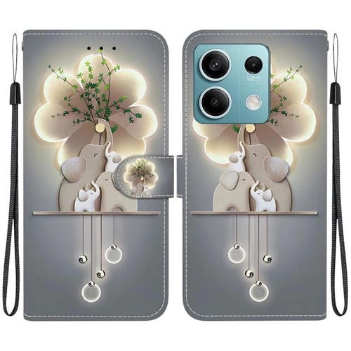 Funda de Cuero con Dibujo de Colores y Textura de Cristal para Redmi Note 13 5G (Elefantes)