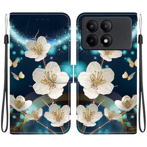 Funda de Cuero con Dibujo de Colores y Textura de Cristal para Redmi K70E/Poco X6 Pro (Magnolia)