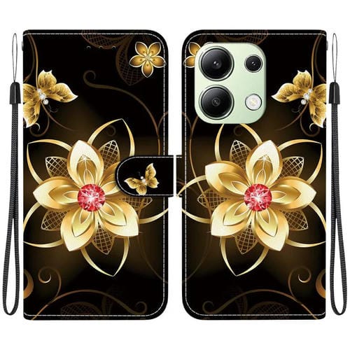 Funda de Cuero con Dibujo de Colores y Textura de Cristal Global para Redmi Note 13 4G (Flor Dorada)