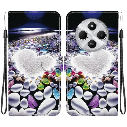 Funda de Cuero con Dibujo de Colores y Textura de Cristal para Redmi 14C 4G (En Forma de Corazón)