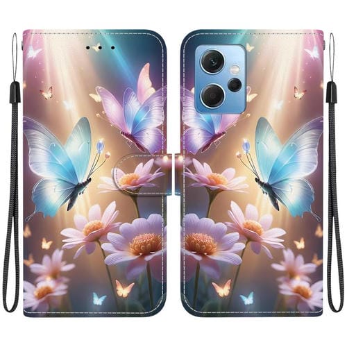 Funda de Cuero con Dibujo de Colores y Textura de Cristal Global para Redmi Note 12 4G (Mariposa, Amor y Flores)