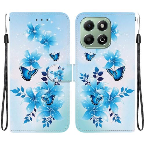 Funda de Cuero para Honor X6B con Dibujo y Textura de Cristal (Mariposas Azules)
