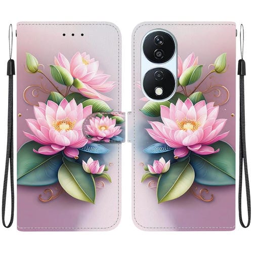 Funda de Cuero con Dibujo de Colores y Textura de Cristal para Honor X7B Play 50 Plus (Lotus)
