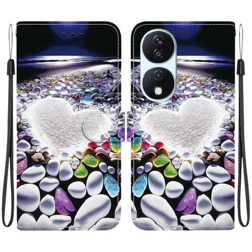 Funda de Cuero con Textura de Cristal y Dibujo en Color para Honor X7B Play 50 Plus (Corazón)
