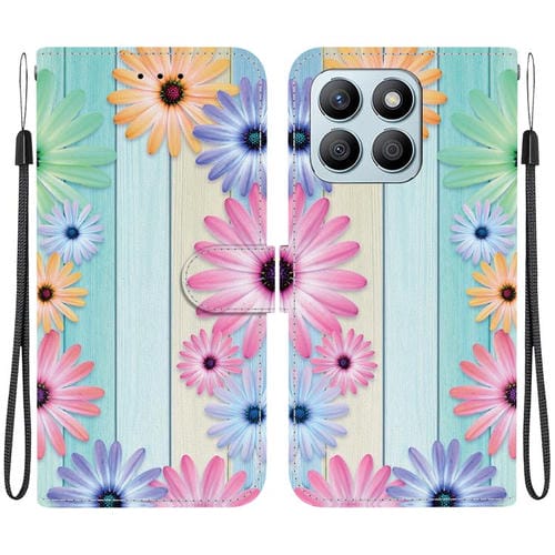 Funda de Cuero Honor X8B con Dibujo de Girasoles y Textura de Cristal