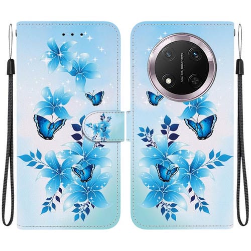 Funda de Cuero para Honor X9C con Dibujo y Textura de Cristal (Mariposas Azules)